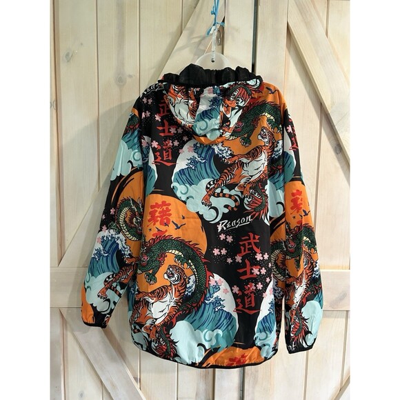 Reason Kanji Dragon Tiger Cherry Blossoms Mens Rain Jacket XL Eclectic Colorful - Picture 4 of 8